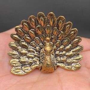 Brass Peacock Figurine Miniature Beauty Totem Altar Decor Spirit Animal